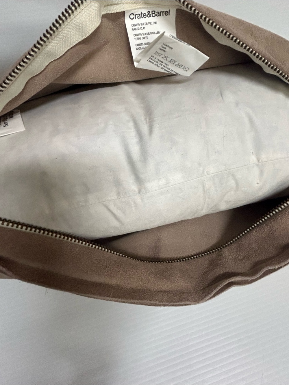 Crate & Barrel Beige Suede Feather Down Pillow 12x18 - Picture 4 of 4